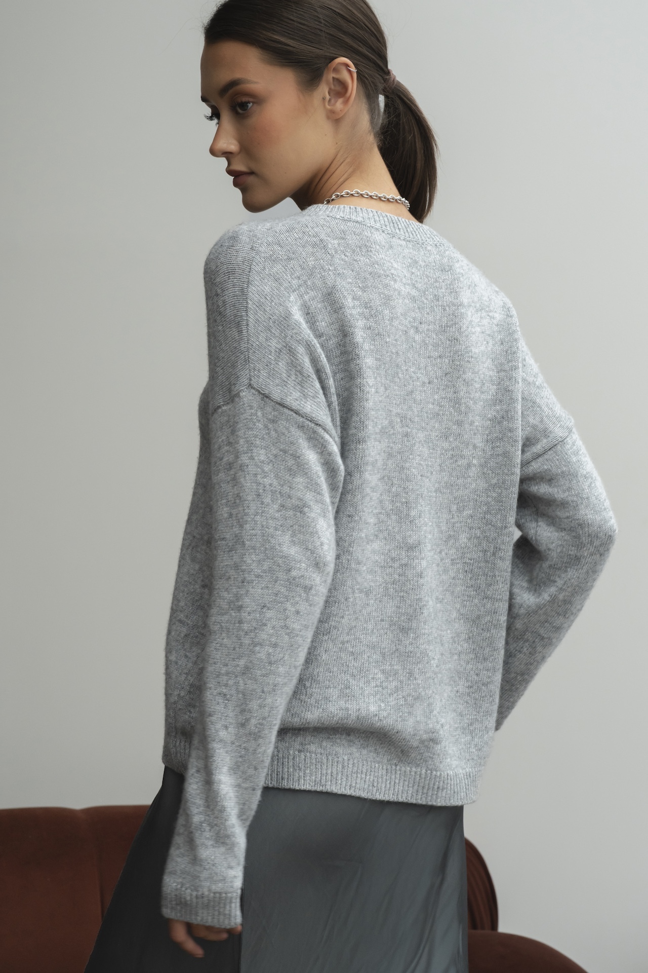 Пуловер гладкой вязки с кашемиром и шерстью