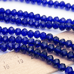 Бусины рондель с огранкой, стекло, цвет темно-синий, размер около 4,8*6 мм, цена за 38-39 шт (1/2 нити)