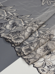 Кружево вышивка на сетке экрю с черным неэластичная ширина 36 см