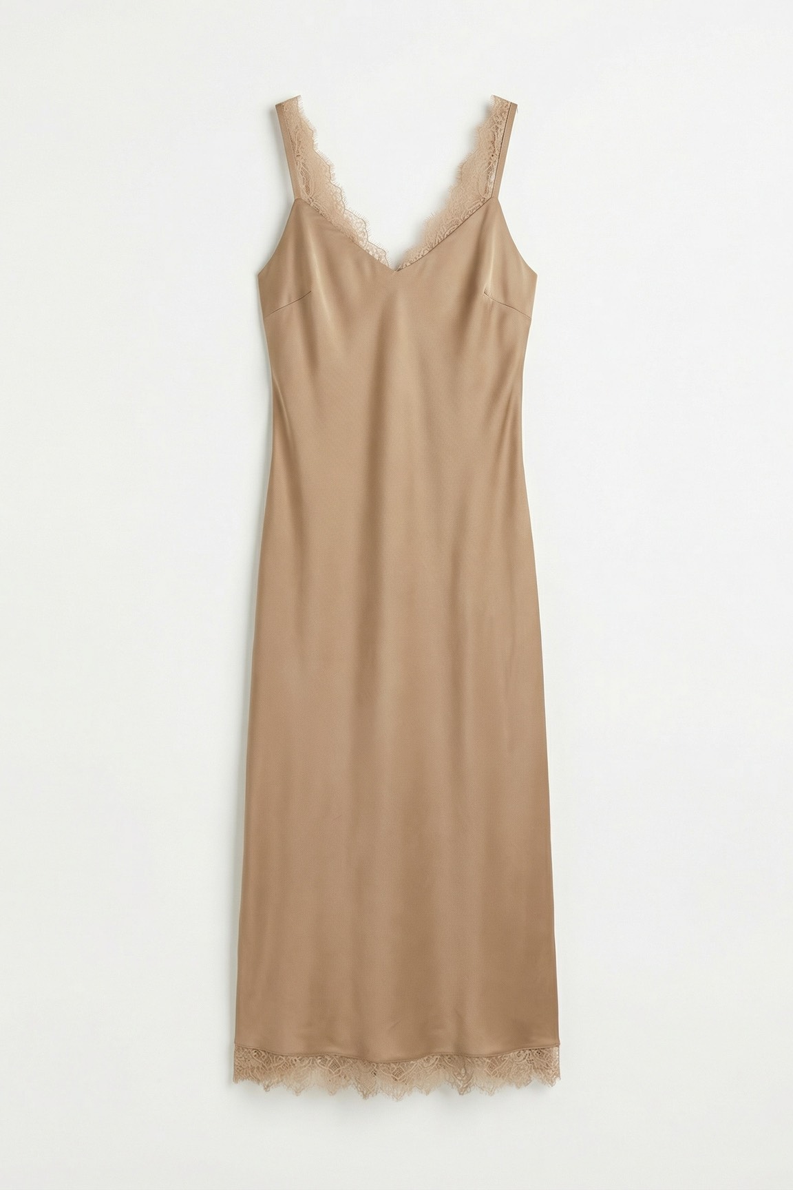 Платье-комбинация с кружевом, капучино