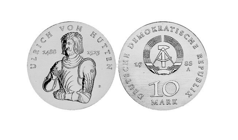 10 марок 500 лет со дня рождения Ульриха фон Гуттена ГДР