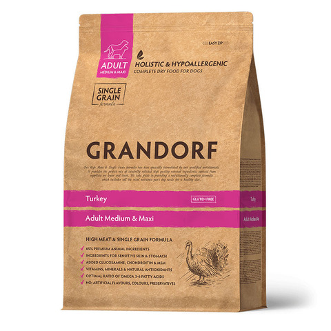 Сухой корм Grandorf Dog Turkey MED&MAX с индейкой для средних и крупных собак 1 кг (Грандорф)