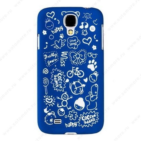 Накладка для Samsung Galaxy S4 i9500/ i9505 цветная с рисунками синяя