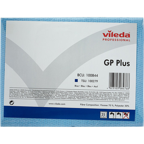 Салфетки хозяйственные Vileda Professional ДжиПи Плюс вискоза/ПЭС 50x35 см синие 25 штук в упаковке (арт. производителя 100844)