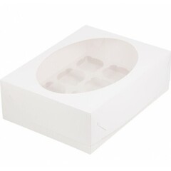 Коробка для 12 капкейков белая с круглым окном