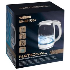 Чайник электрический National, NK-KE17304, 1.8 л, 2200 Вт, ск нагр элем, стекло