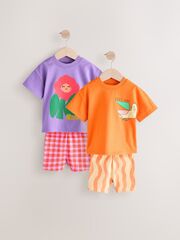 Футболка и шорты в комплекте для девочки Next E65-389, 2 шт., Оранжевый, Фиолетовый