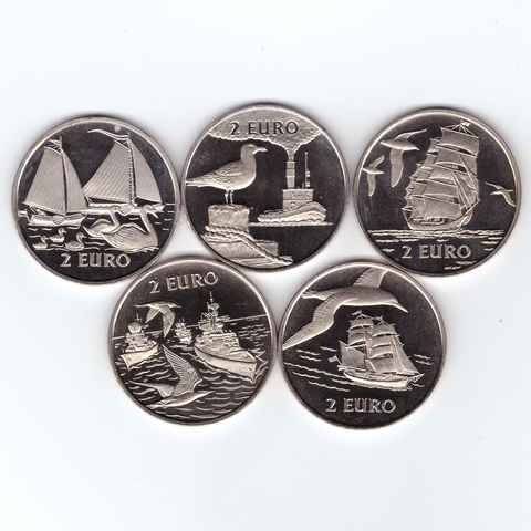 Набор монет 2 евро 5 шт - Внутренняя навигация (корабли). 1997 год. Нидерланды. Медно-никель PROOF-like