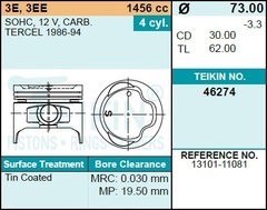 Поршень двигателя TEIKIN 46274 0.50 (4шт/упак)