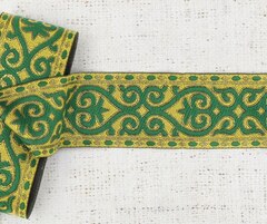 Тесьма жаккард, ш. 5 см, жёлтый с зелёным и золотом