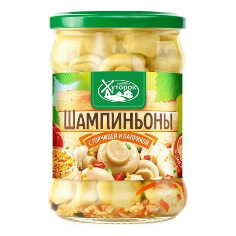 Грибы шампиньоны Бабушкин Хуторок с горчицей и паприкой сткл.450гр