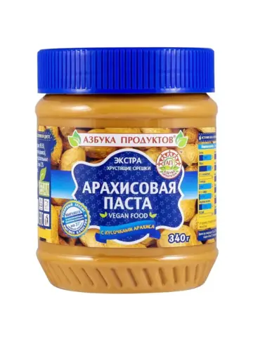 Арах.паста АЗБУКА ПРОДУКТОВ ЭКСТРА с кусочками 340гр