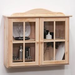 Шкаф навесной кухонный Лена 2 двери 2 полки с карнизом из массива сосны, в натуральной отделке