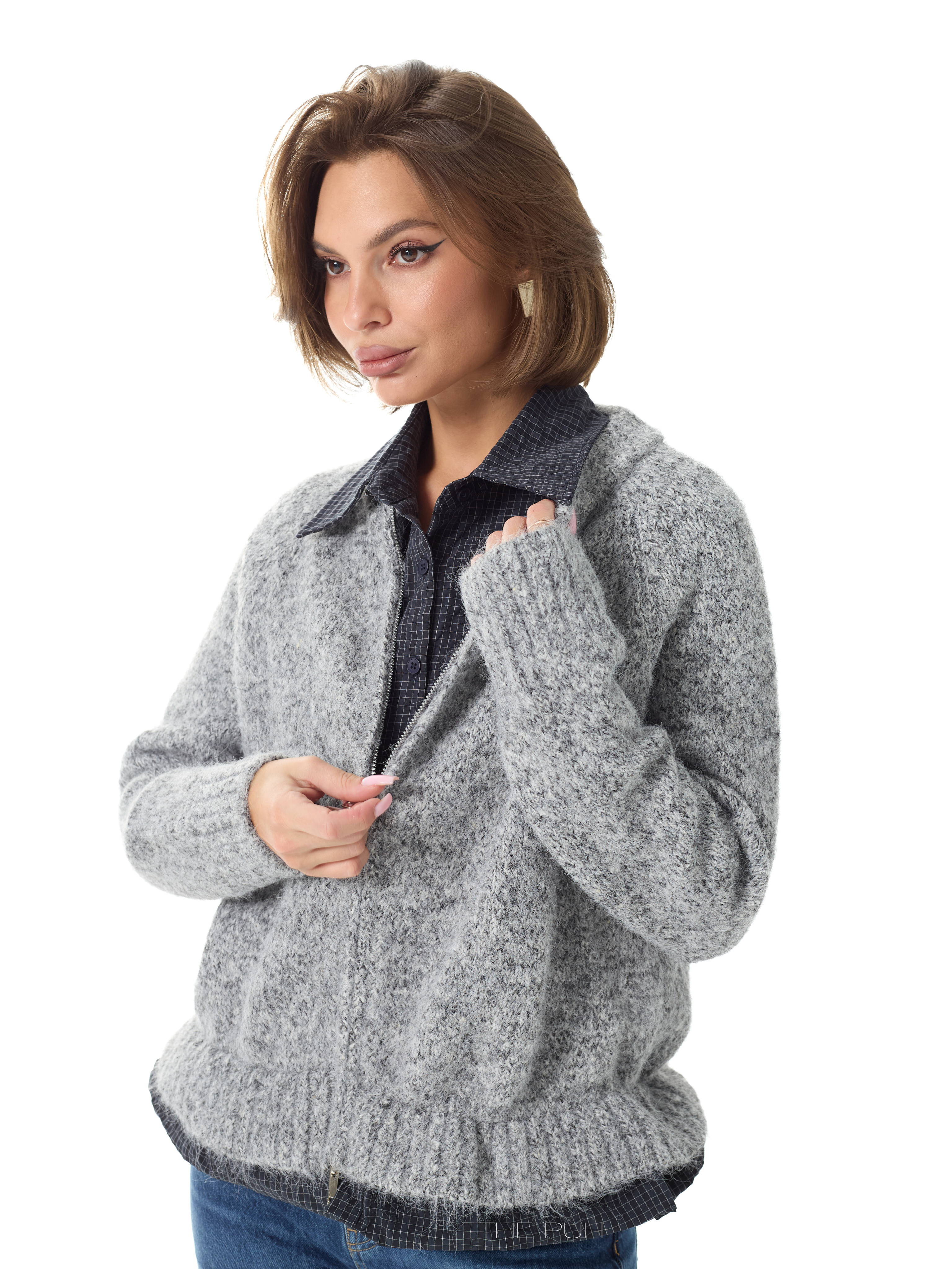 Комбинированная серая рубашка-кардиган