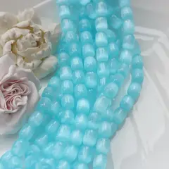 Селенит бусины, бочонок, голубой, 12*9 мм, 1 нить, К016