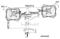 Кронштейн для мониторов Cactus CS-VM-D08-AL серебристый 13"-27" макс.8кг настольный поворот и наклон — фото 3