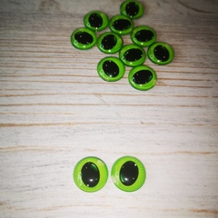 Глазки стеклянные круглые клеевые Ярко зеленые 14мм (2шт)
