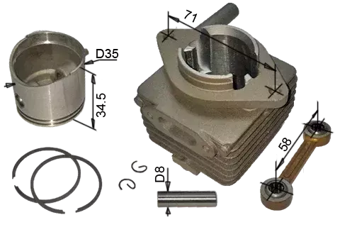 Поршневая группа подходит для бензокосы MTD-790 010008(U)