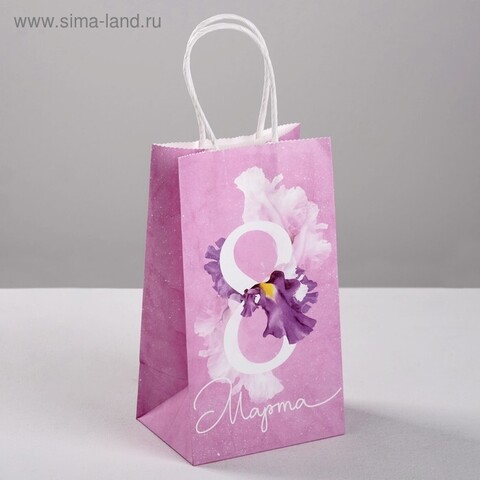 Пакет подарочный крафт «8 Марта», 12 × 21 × 9 см