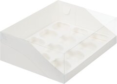 Коробка для 12 капкейков белая с панорамным окном