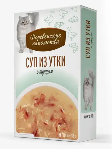 Деревенские лакомства консервы для кошек «Суп из утки с тунцом», пауч 35г*4 шт