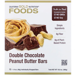 California Gold Nutrition, Foods, батончики со вкусом двойного шоколада и арахисовой пасты, 12 батончиков, 40 г (1,4 унции)