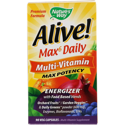 Nature's Way, Alive! Max6 Daily, мультивитаминный комплекс, 90 растительных капсул