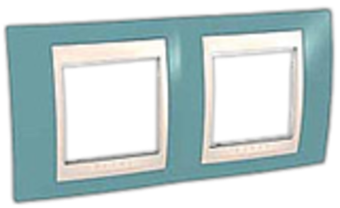 Рамка на 2 поста. Цвет Синий/Бежевый. Schneider electric Unica Хамелеон. MGU6.004.573