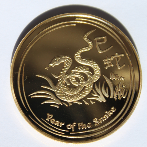 Год Змеи. Золотая сувенирная монета 40 мм  Proof-like в капсуле