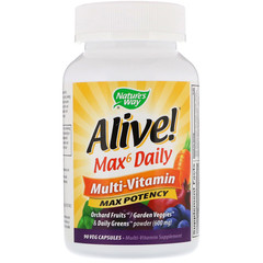 Nature's Way, Alive! Max6 Daily, мультивитаминный комплекс, 90 растительных капсул