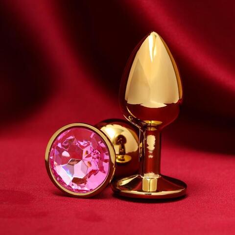 Золотистая анальная пробка с розовым кристаллом - Сима-Ленд Оки-Чпоки 5215666