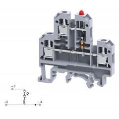 Двухуровневая клемма, винтовые зажимы проводника до 4 мм.кв. 32A/500V с диодной схемой - конфигурация LD3