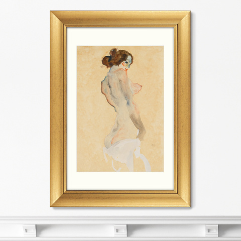 Эгон Шиле - Репродукция картины в раме Standing Nude with White Drapery, 1912г.