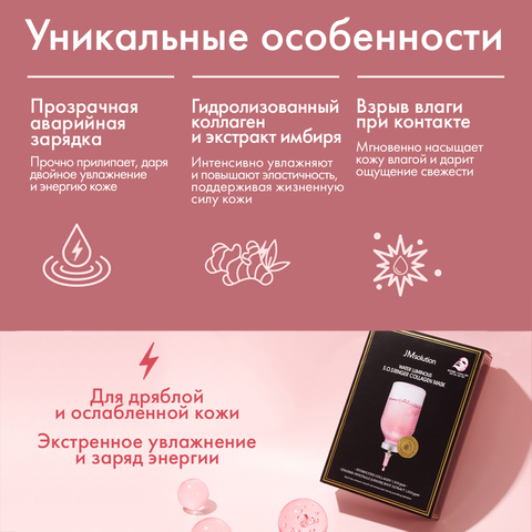 Увлажняющая тканевая маска с коллагеном JMSOLUTION WATER LUMINOUS S.O.S RINGER COLLAGEN MASK, 10 шт