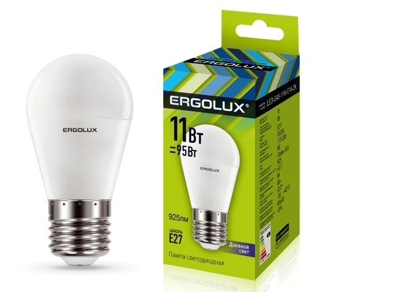 Лампа Ergolux LED-G45-11W-Е27-3K (теплый свет)