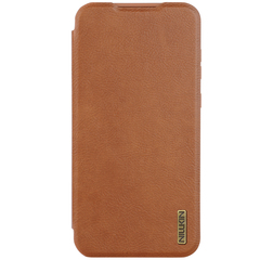 Кожаный чехол книжка коричневого цвета от Nillkin для Samsung Galaxy A56 5G, серия Qin Pro Leather с защитной шторкой для камеры