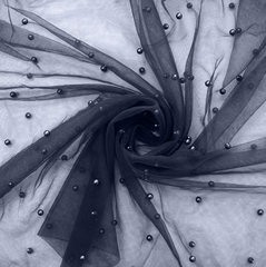 Фатин с бусинами, 35 гр/м2, 150 см, тёмно-синий