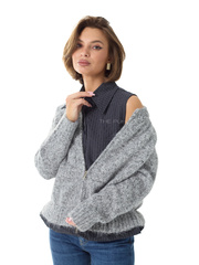 Комбинированная серая рубашка-кардиган