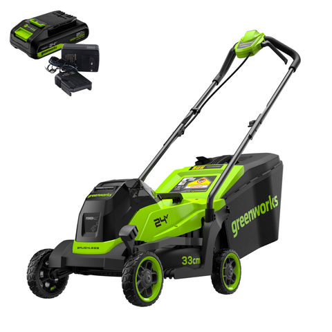 Газонокосилка Greenworks GD24LM331K2 24V (33 см) аккумуляторная, c АКБ 2 А/ч и ЗУ