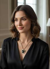 Колье CHANEL с подвеской сердце с черной эмалью