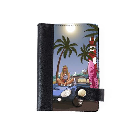 Обложка на автодокументы на кнопке комбинированная "Майами", черная белая вставка