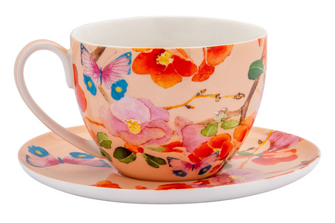 Чашка с блюдцем 400мл Maxwell&Williams Камелии на розовом