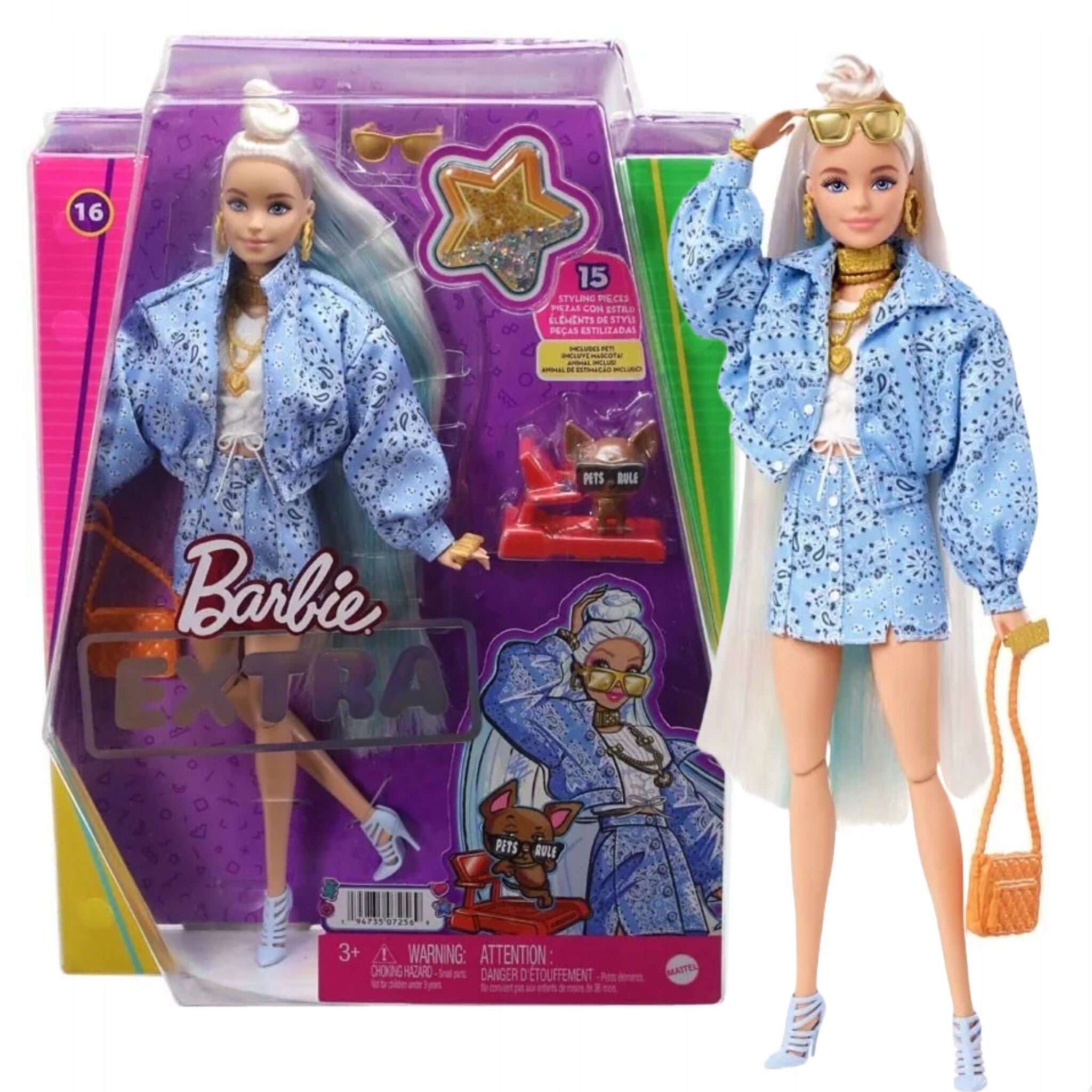 Кукла Mattel Barbie Extra - Экстра блондинка с голубыми прядями и собакой  чихуахуа - Барби HHN08 купить в Москве | Доставка по России.