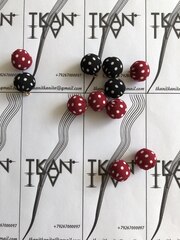 Пуговица обтяжная на металлической ножке (Ткань/металл, Бордовый фон/белый горошек, 16)