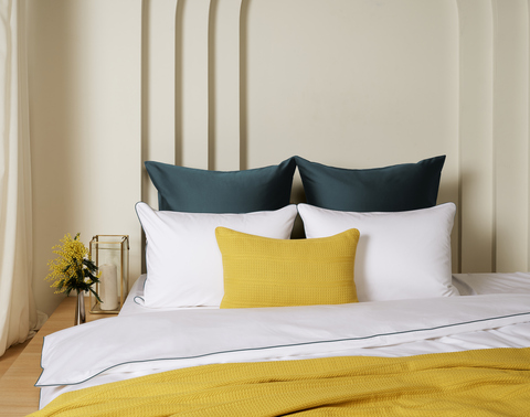 Постельное белье 2 спальное евро макси Сlaire&Caroll Lune белое с зеленым кантом