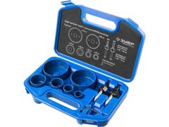 ЗУБР 6 шт, d 22, 28, 35, 44, 68, 73 мм, L 25 мм, карбид вольфрама, набор коронок-чашек с оснасткой, Профессионал (33360-H6)