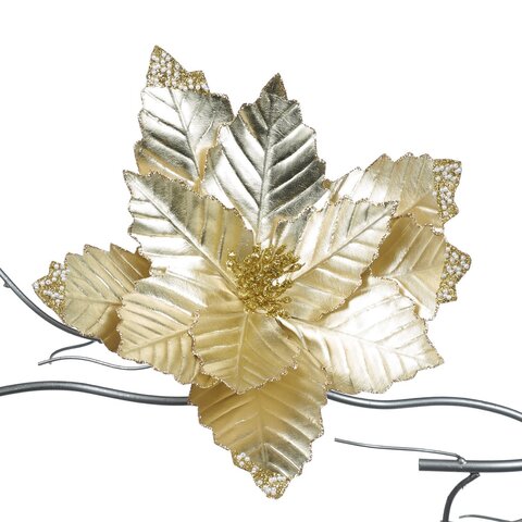 Цветок пуансеттии Poinsettia на клипсе 32см Goodwill шампань/золотой