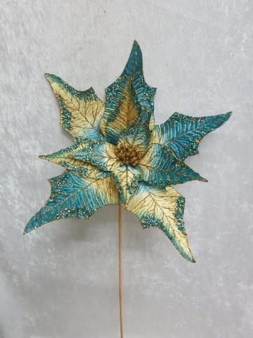 Веточка с пуансеттией 56см ChristmasDeLuxe premium collection бирюзовая