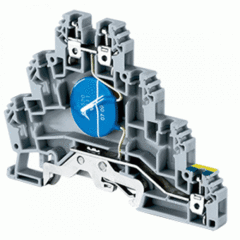 Трехуровневая клемма, винтовые зажимы проводника до 2.5 мм.кв. со схемой конфигурации MOV и точкой заземления на DIN рейку