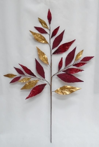 Веточка с листьями 71см ChristmasDeLuxe premium collection бордово-золотая